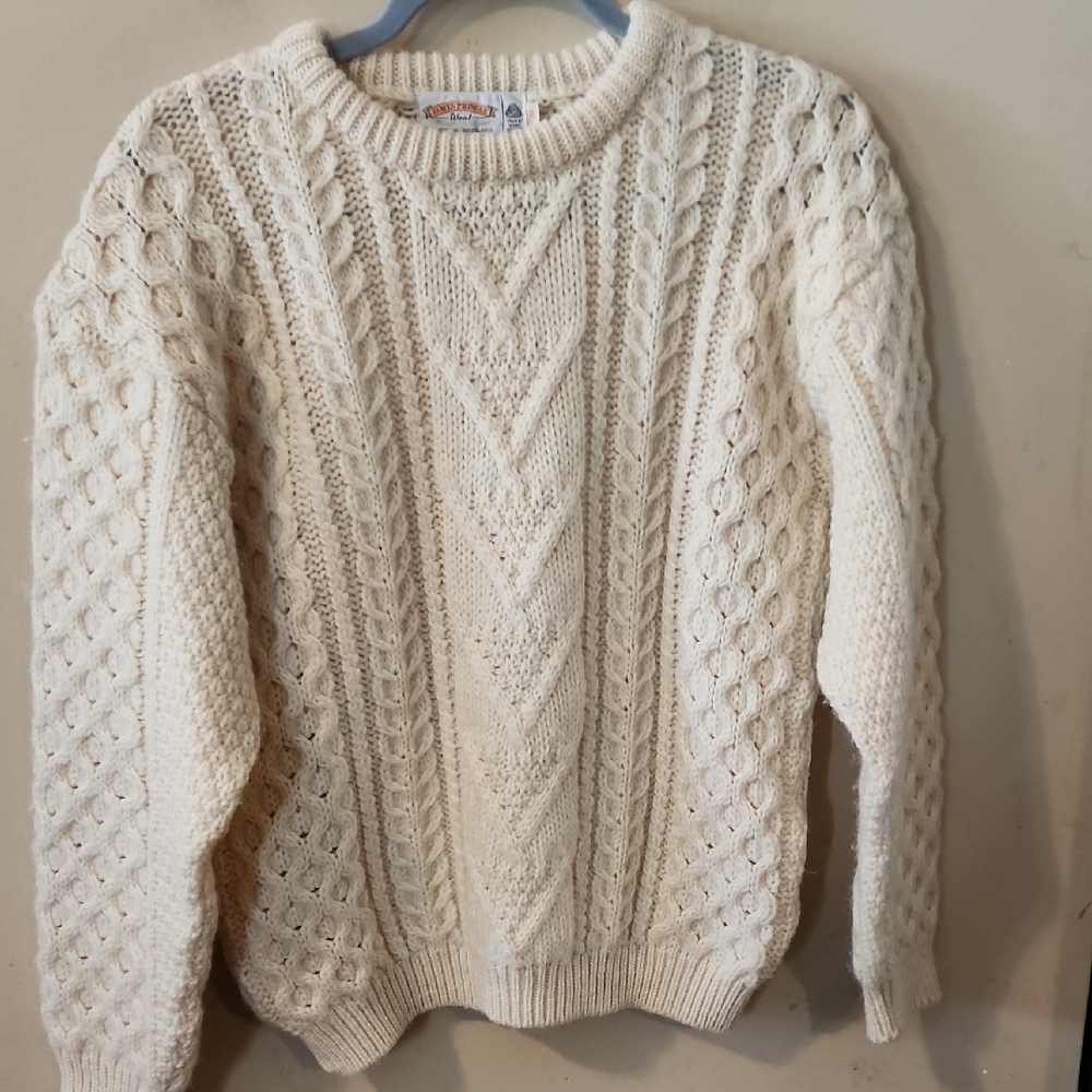 James Pringle  Wool  Cream Cable Knit Crewneck Sweater Medium